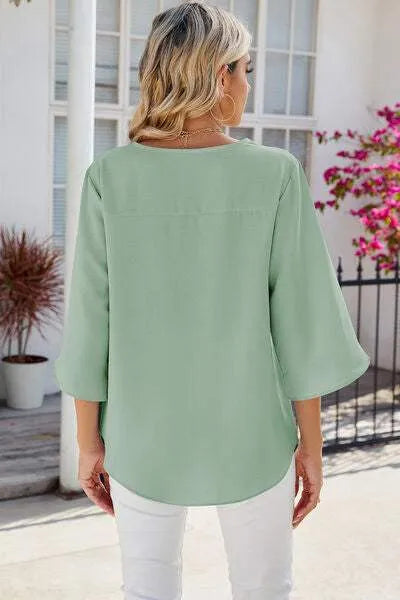 V-Neck Three-Quarter Sleeve Top Women's T-Shirts - Tophatter Daily Deals